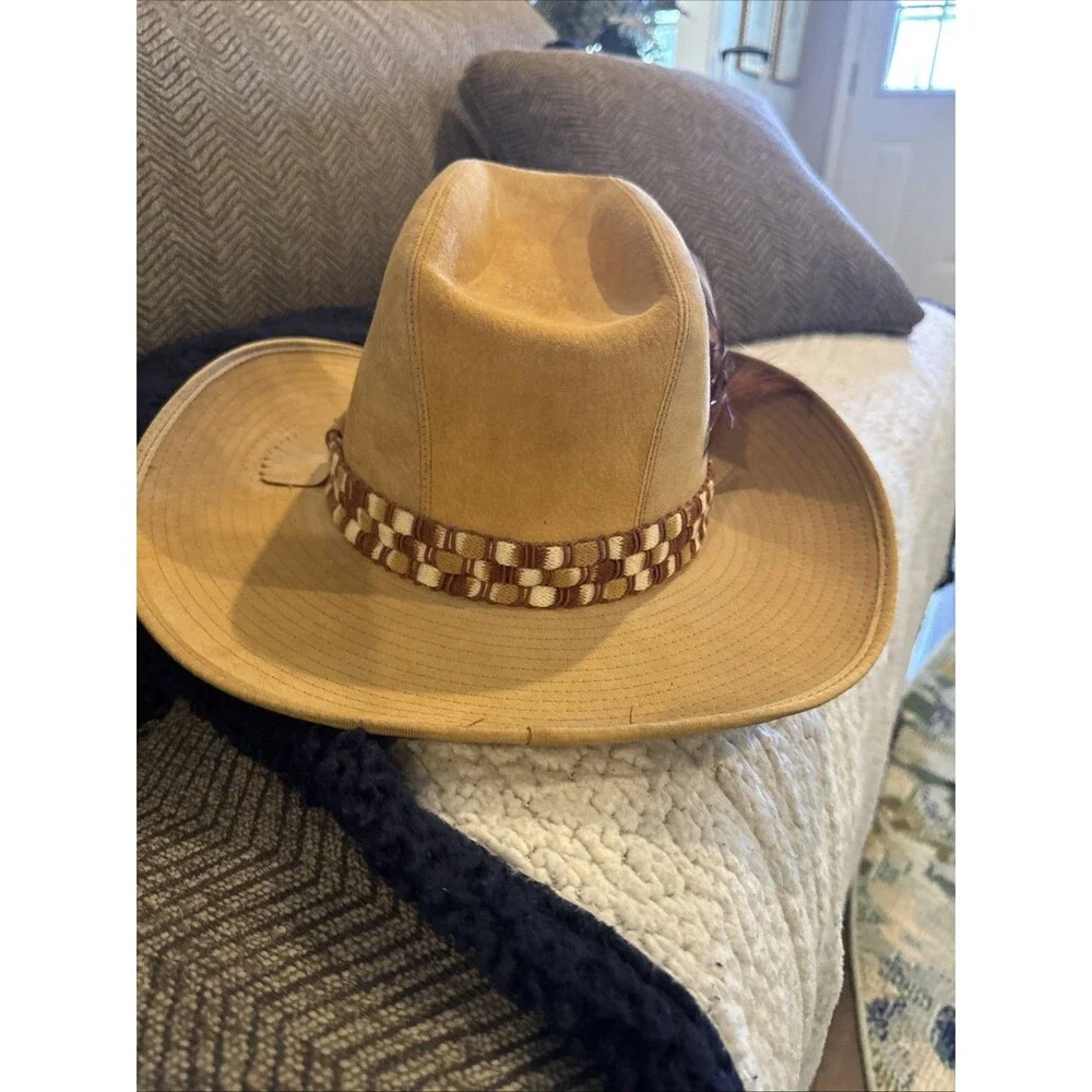 HENSCHEL Westerns Vintage Beige Suede Leather Wide Brim Cowboy Hat Sz 7 1/4